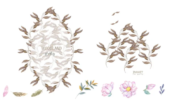 Svatební Květinový Akvarel Styl Botanické Pozvat Pozvání Uložit Design Karty — Stock fotografie