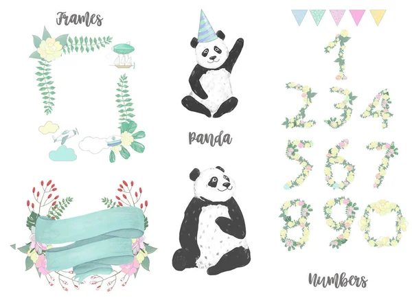 Panda Clip Art Drawing Animal Illustration Cute Animal Greeting Birthday — Stock Photo, Image