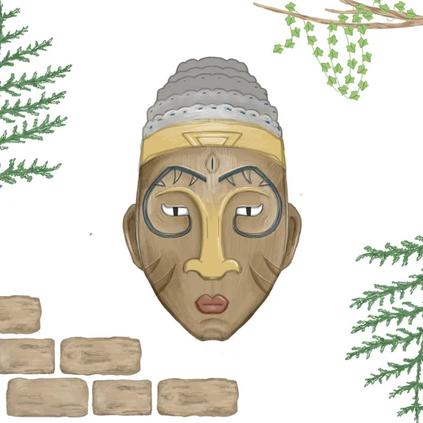 Máscara Azteca Máscara Tribal Clip Art Digital — Fotografia de Stock