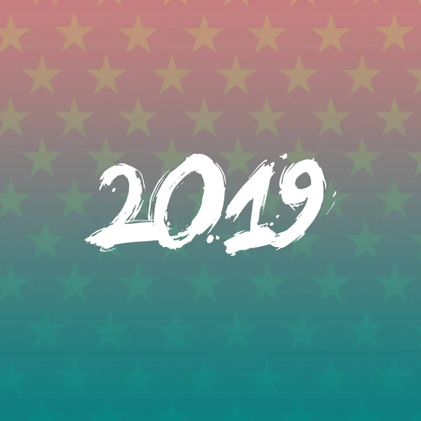 New Year 2019 Greeting Card Modern Futuristic Template 2019 Digital — Stock Photo, Image
