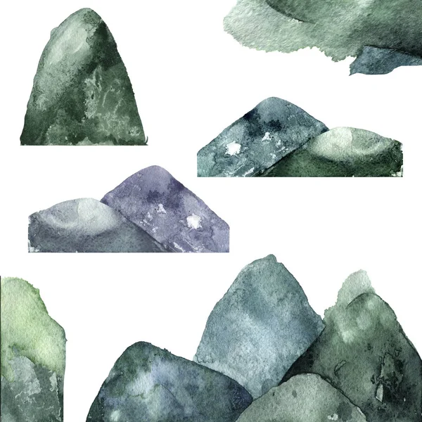 Montagnes Aquarelle Éclaboussures Texture Vert Dessin Illustration Géométrique Clip Art — Photo