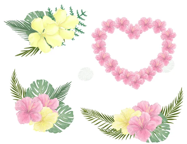 Cartão Com Flores Cor Rosa Coração Moldado Com Texto Ilustração — Fotografia de Stock