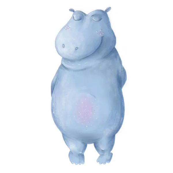 Personaje Divertido Dancing Hippo Arte Digital Animal Hipopótamo Azul Tropical — Foto de Stock