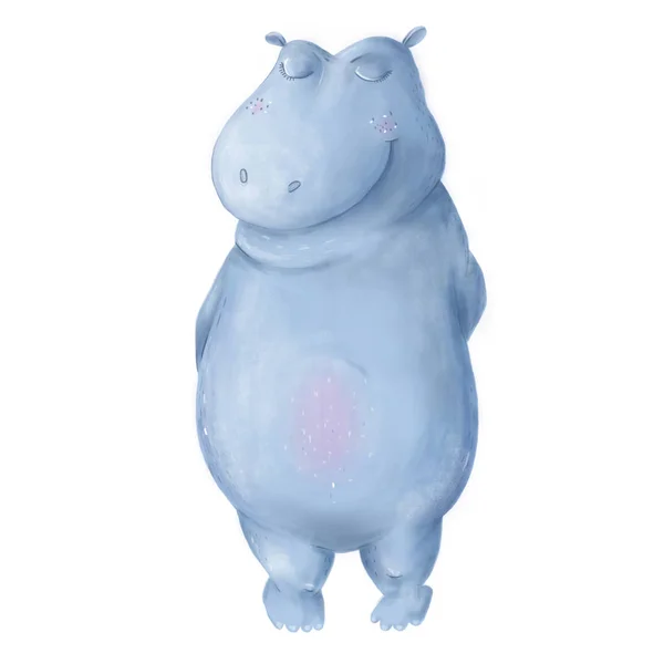 Grappig Dansen Hippo Karakter Digitale Kunst Dierlijke Blauwe Nijlpaard Tropische — Stockfoto