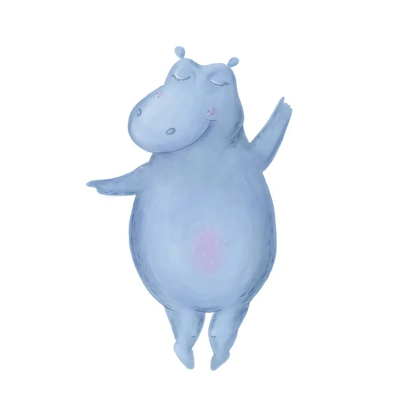 Funny Dancing Hippo Personagem Aquarela Arte Digital Animal Hippopótamo Azul — Fotografia de Stock