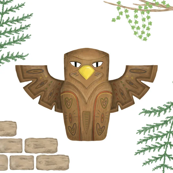 Totem Bird Trbal Owl Идолы Клип Рисунок Иллюстрация Boho Стиль — стоковое фото