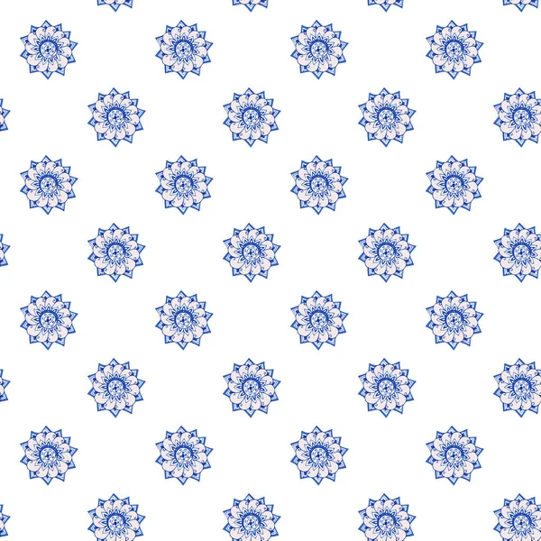 フラクタルは花ヤグルマギクとセルリアン ブルー色の様式化された花の手描きのパターンです。イラスト。白い背景の上. — ストック写真