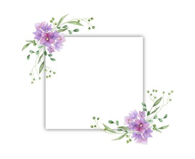 Pembe Gül ve dekoratif yaprak çerçeve çiçek. Suluboya davetiye tasarım. Tarihi kaydetmek için arka plan. Pembe çiçekli tebrik kartı. Altın çokgen çerçeve