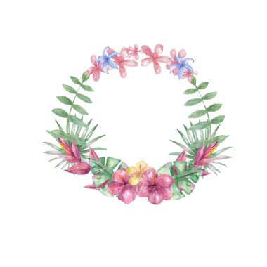 Suluboya kare kırmızı ve yeşil çiçekler küçük sanat, tasarım framefor düğün, davet, kutlama kartı. Beyaz arka plan üzerinde izole illüstrasyon