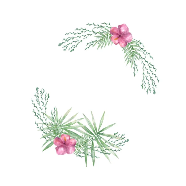 Aquarellrahmen rote und grüne Blumen Clip Art, Gestaltungsrahmen für Hochzeit, Einladung, Festkarte. isolierte Abbildung, auf weißem Hintergrund — Stockfoto