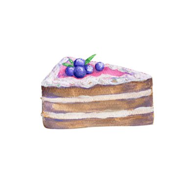 Pasta parça suluboya un gıda guaş küçük resim illüstrasyon süzme peynir kahve deseret yaban mersini geometrik pembe pasta lezzetli pasta şeker sır beyaz arka plan üzerinde çizim