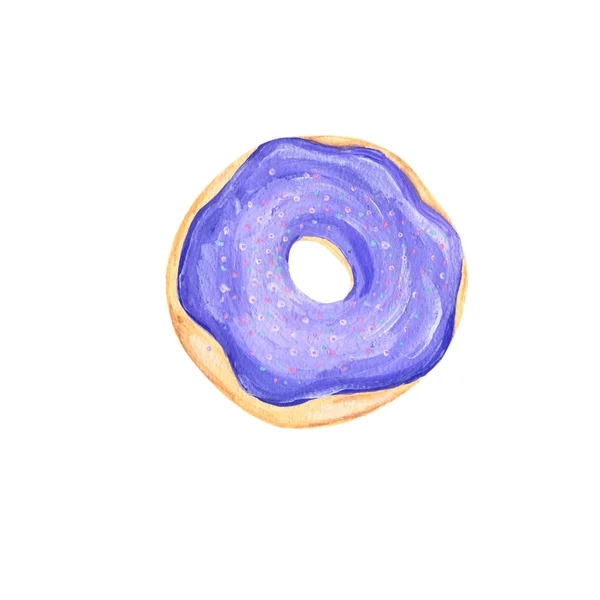 ケーキ水彩ドーナツ シュガー釉食品ガッシュ クリップ アート白地図コーヒー デザート ・幾何学ピンク菓子おいしいパイを描画 — ストック写真