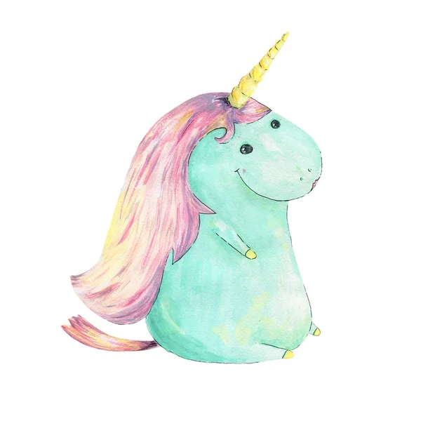 Unicornio acuarela gouache rosa divertido unicornio hermoso animal pony poco caballo clip arte dibujo magia unicornio ilustración fantasía cuerno geométrico sobre fondo blanco — Foto de Stock