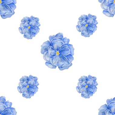 Beyaz arka plan üzerinde şirin suluboya bleu çiçek deseni. Moda parmak izi zarif şablonu.