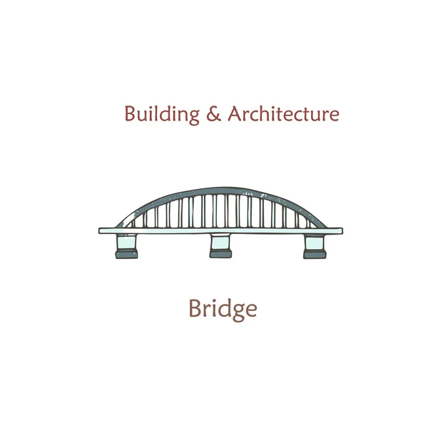 Vector isolerade bridge. Cartoon bågbro i retrostil med grunge texturer och rosta effekt. Hand dras ClipArt — Stock vektor