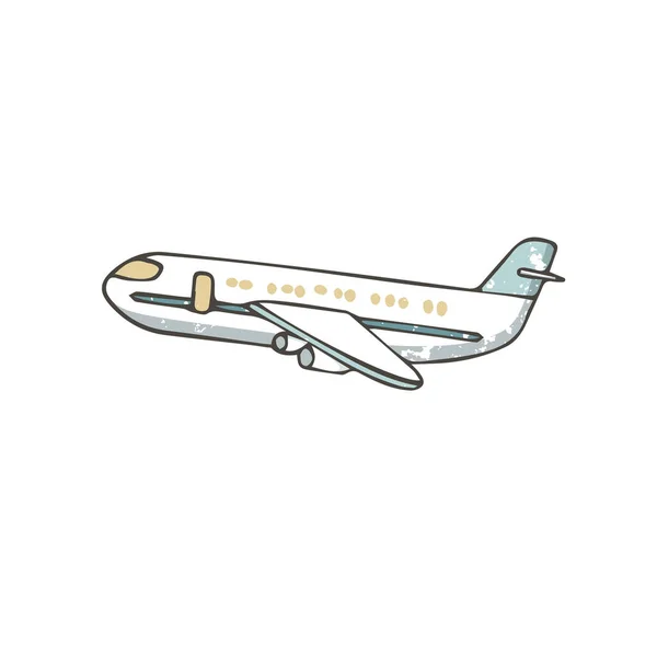 Самолет ручной работы. Иллюстрация к мультфильму "Аэробус", текстура в гримерном стиле на белом фоне, изолированный клип-арт — стоковый вектор