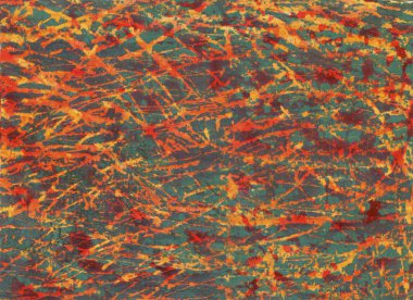 Soyut doku. Suluboya arka plan su sıçramalarına. Grunge tarzı el boyama fırça kırmızı ve yeşil renkleri yaptı. Kağıt doku yüzeyi kaba