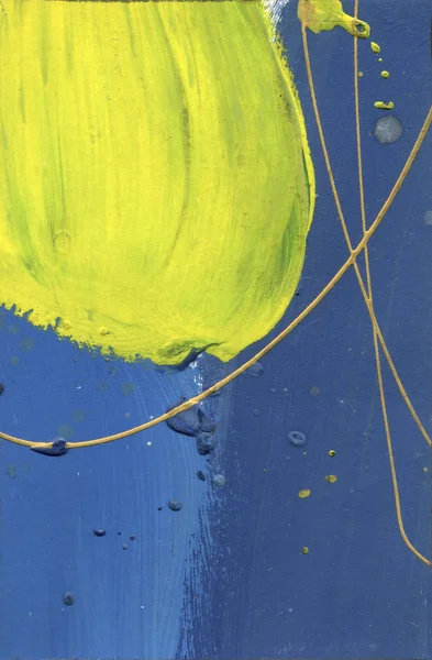 水彩抽象キャンバスを苦しめた。砂漠効果アクリルはねハンドメイド ペイントの黄色と青のラインのテクスチャ。青のグラデーション — ストック写真