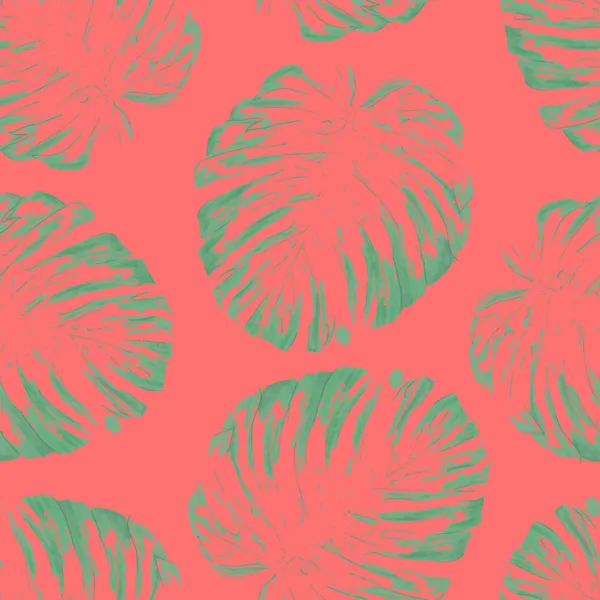 열 대 식물 식물, 코코넛과 바나나 디자인 카드 정글 잎 배경 디자인 수직 프레임 살아있는 산호 색 배경의 잎 배경 — 스톡 사진