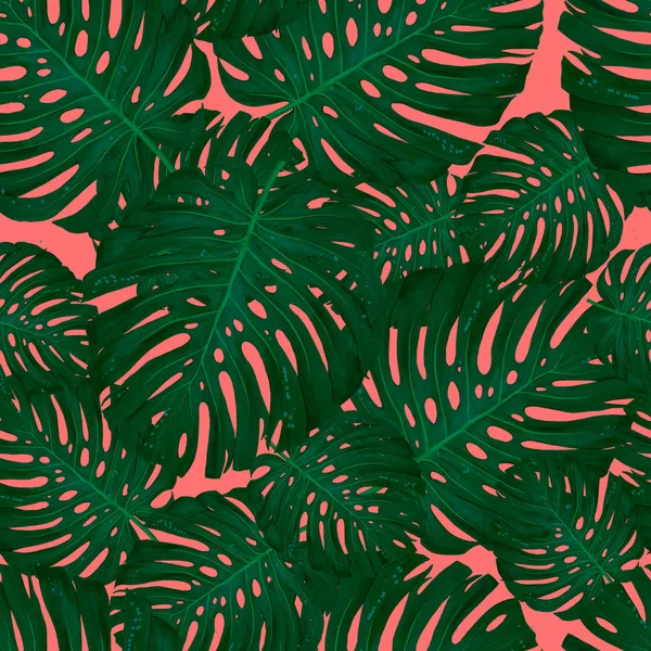 Akvarell exotisk ram med tropiska blad mönster, blommor och Toucan för bröllop, bjuda, födelsedags kort. Isolerade illustrarion sommar färger, design vertikal ram levande korall färg bakgrund — Stockfoto