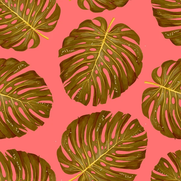 Plantas botánicas tropicales, fondo con hojas de coco y plátano diseño tarjeta selva hoja fondo diseño vertical marco vivo coral color fondo — Foto de Stock