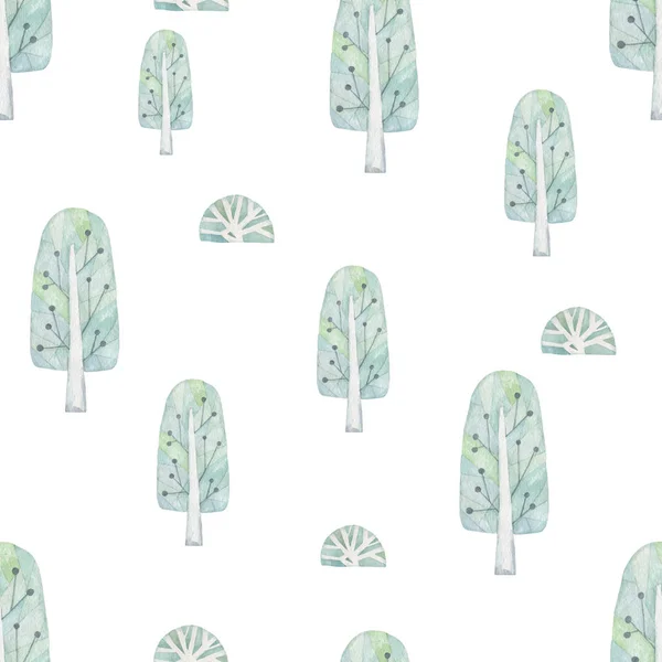 Υδατογραφήματαπράσινα δέντρα. κινούμενα σχέδια εικόνα ζωγραφική clip art σε λευκό φόντο — Φωτογραφία Αρχείου
