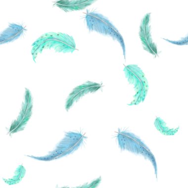 Beyaz arka planda suluboya tüyler seamlless desen Boho tarzı küçük resim