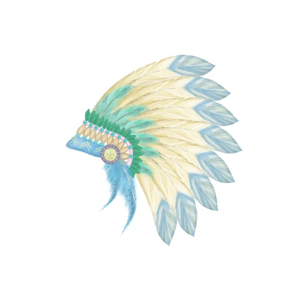 Headdress indiai kalap digitális Clip Art illusztráció indiai kalap tollakkal koronája toll geometriai fehér háttér — Stock Fotó