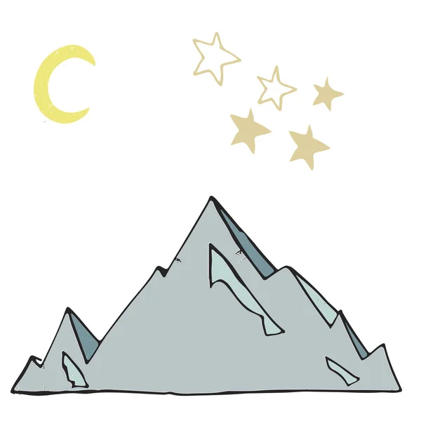 Iceberg e stelle Luna paesaggio ghiaccio montaggio roccia vettore illustrazione disegno shaddy stile giallo colore blu terra ghiaccio carta luogo testo elementi di design geometrico su sfondo bianco — Vettoriale Stock