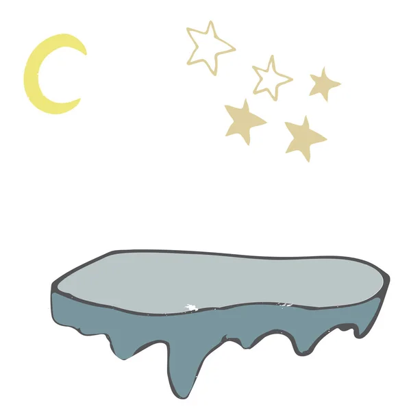 Iceberg et étoiles Lune paysage vectoriel illustration dessin shaddy style jaune couleur bleu terre carte de glace placer des éléments de conception de texte géométrique sur fond blanc — Image vectorielle