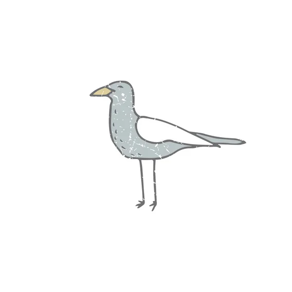 Gaviota arte digital pájaro mar estilo shabby vector dibujo ilusión gris pájaro océano gaviota divertido animal similar en fondo blanco — Vector de stock