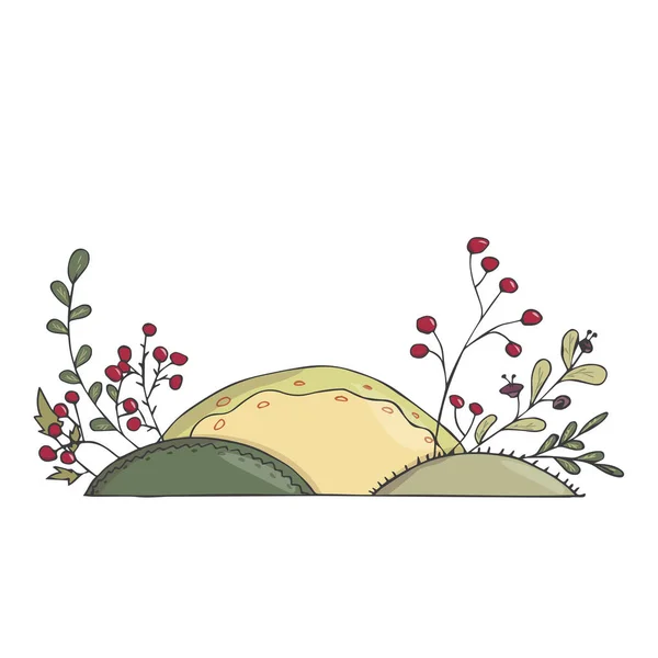 Rét virágokkal illusztráció táj virágos a szöveg design színes textúra kert Hill yelllow zöld piros helyen elem kártya hasonló tavaszi nyár fehér háttér — Stock Vector