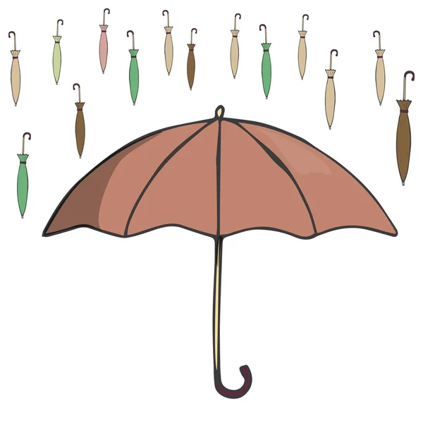 Ombrello illustrazione clip arte disegno pioggia elemento colore texture semplice smilar su sfondo bianco — Vettoriale Stock