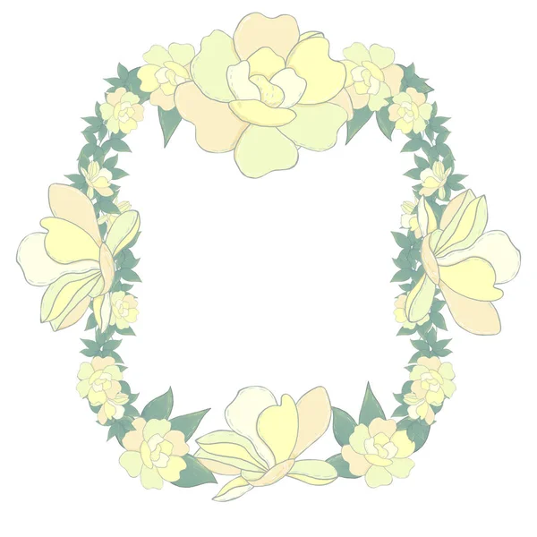 Bröllop inbjudan, födelsedag, gratulationskort, akvarell gul blommig och gröna blad geometriska gyllene kvadrat ram med band ut. Rhombus rektangel ram. Vit bakgrund — Stockfoto
