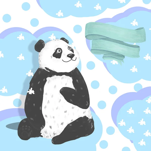 Happy urodziny projekt karty z cute Panda niedźwiedź i kwiaty Boho i kwiatowy bukiety ilustracji. Akwarela clip art na powitanie, zaprosić kartę uroczystości. Śmieszne Asian Bear. Karta zoo — Zdjęcie stockowe