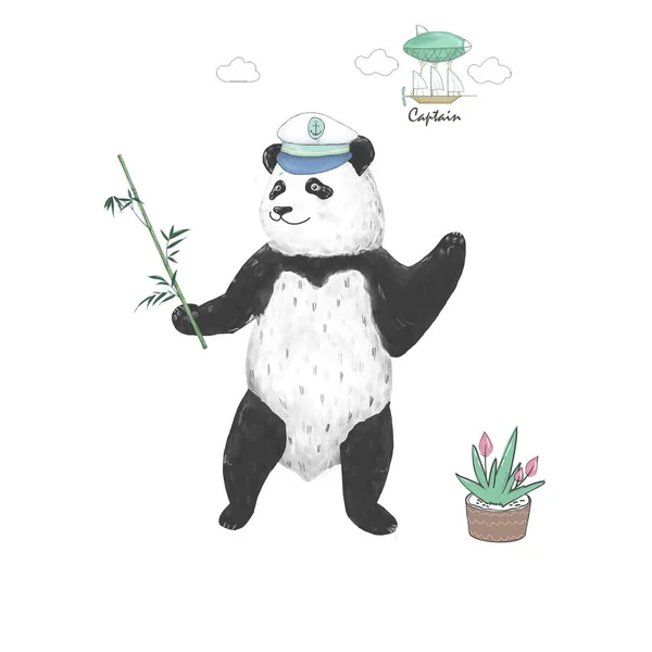 Happy urodziny projekt karty z cute Panda niedźwiedź i kwiaty Boho i kwiatowy bukiety ilustracji. Akwarela clip art na powitanie, zaprosić kartę uroczystości. Śmieszne Asian Bear. Karta zoo — Zdjęcie stockowe