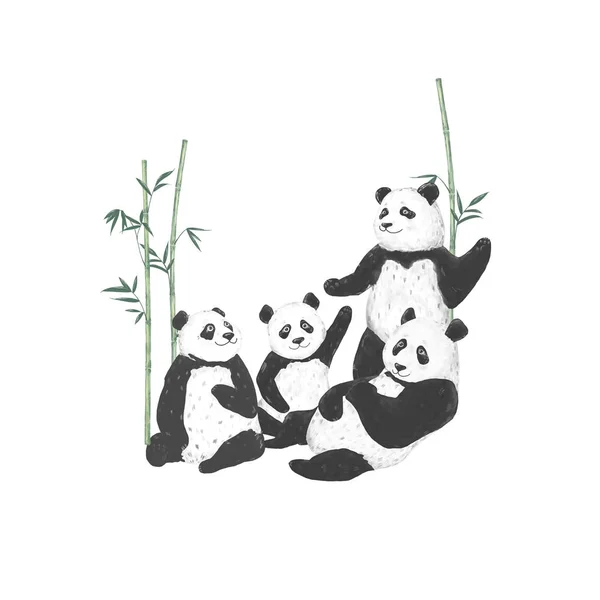 Grattis på födelsedagen kort design med söta panda bear och Boho blommor och blommiga buketter illustration. Akvarell Clip Art för hälsning, Bjud in fest kort. Rolig asiatisk Björn. Zoo-kort — Stockfoto