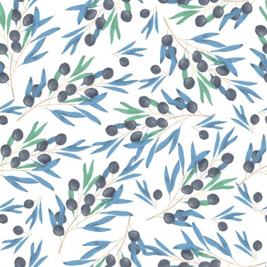 Zeytin desen dijital klip resim suluboya çizim çiçek illüstrasyon beyaz arka plan üzerinde benzer