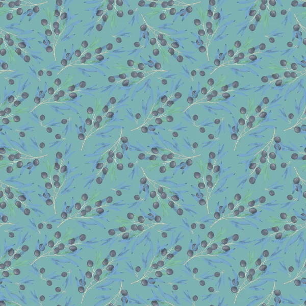 Padrão de azeitona clipe digital arte aquarela desenho flores ilustração semelhante no fundo azul — Fotografia de Stock