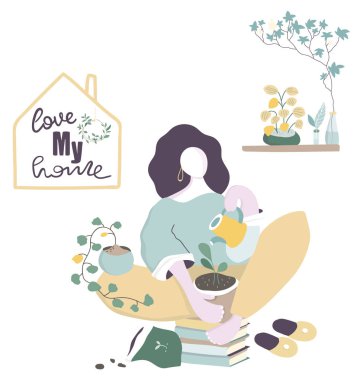 Corona virüsü evde kalma kampanyası. Virüslerden kaçınmak için evden çalışmak. Vektör illüstrasyonu