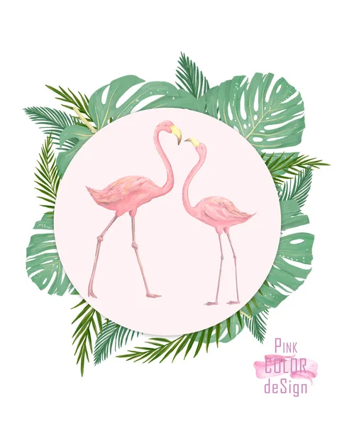 Flamingo convite de casamento, cartão de saudação com flamingos rosa. Bela ilustração aquarela de pássaros de amor flamingos. celebração e convidar cartão postal fundo rosa — Fotografia de Stock