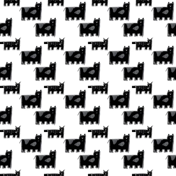 Doodle Katzen nahtlose Muster. schwarz und weiß niedlich Hintergrund. ideal für Malbuch, Verpackung, Druck, Stoff und Textil. Illustration — Stockfoto