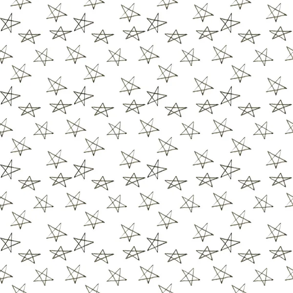 Μοτίβο με χειροποίητα αστέρια με μελάνι. λευκό φόντο. Εικόνα clip art στυλ υδατογραφίας. Νυχτερινό σύννεφο. Υφάσματα, πανό — Φωτογραφία Αρχείου