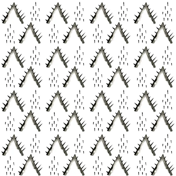 민족 나무 수채화 패턴입니다. 패션 아즈텍 기하학적 배경입니다. 손으로 그린 흑백 패턴. 현대 추상 벽지. 그림. — 스톡 사진