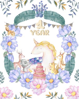 Suluboya izole şirin suluboya tek boynuzlu at clipart. Kreş tek boynuzlu at illüstrasyon. Prenses tek boynuzlu at poster. Son moda pembe çizgi film at. Doğum günü davetiye kartı