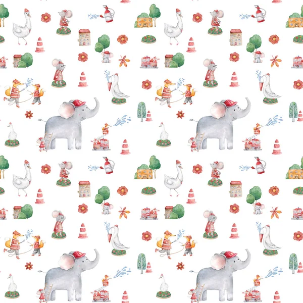 Cute elephant pattern. Seamless background with pink elephant cartoon character. Minimal baby or children print design Trend color nursery. On white background. Watercolor colorful brush