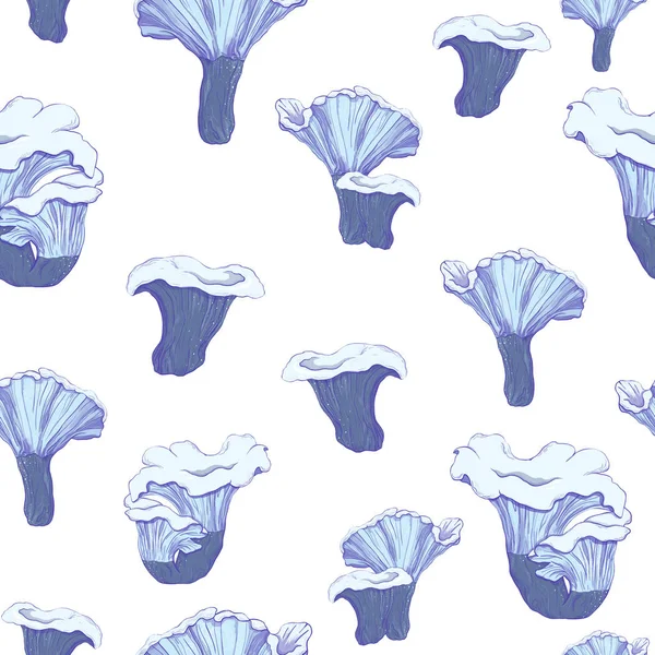Padrão sem costura desenhado à mão. Murchrooms azuis e florais brancos em um fundo branco para impressão, tecido, têxtil, fabricação. Ilustração colorida azul, vida alienígena. Floral e fauna — Fotografia de Stock