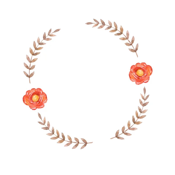 Corona de círculo de acuarela hermosa linda marco rústico borde de impresión. ilustración del jardín, invitación de la boda — Foto de Stock