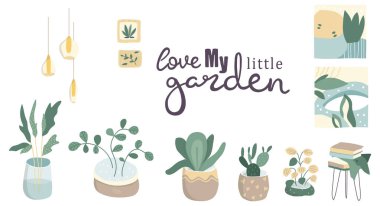 Tencerede yetişen bitkiler için makrame askıları seti. Yapılan asılı yetiştiricileri İllüstrasyon, beyaz arka plan üzerinde izole güzel el yapımı ev süslemeleri. Karikatür düz vektör illüstrasyon.