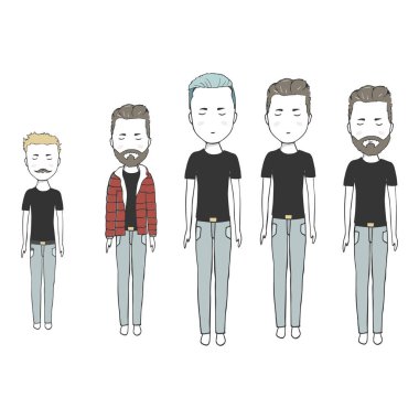 Siyah T-shirt hipster erkek dijital sanat çizim illüstrasyon kahverengi saç rock bisikletçi çocuk çocuk tam uzunlukta beyaz arka plan genç adam